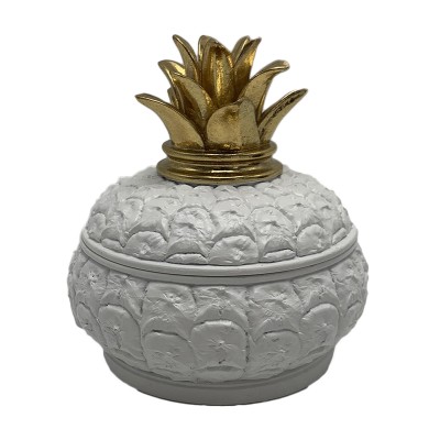 Διακοσμητική Polyresin Λευκή - Χρυσή Φοντανιέρα Ανανάς 15x14.5x15cm