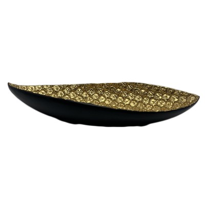 Polyresin Μαύρη-Χρυσή Πιατέλα Φύλλο 45x17.5x7cm