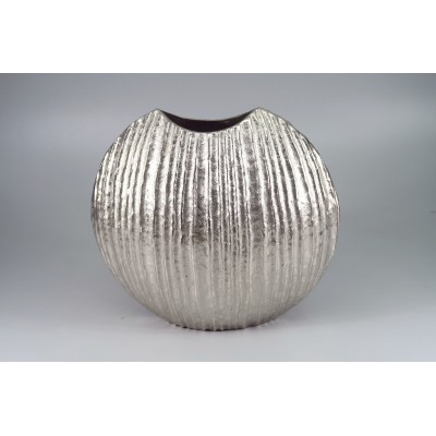 Μεταλλικό Πλακέ Βάζο Ασημί 37x16x33cm