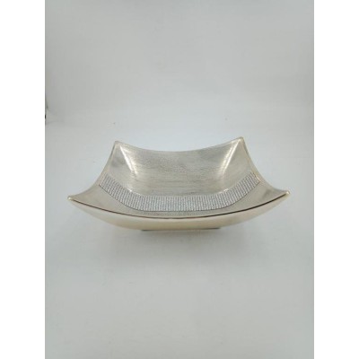 Διακοσμητική Κεραμική Τετράγωνη Σαμπανιζέ Πιατέλα Με Στρας 25x25x8cm