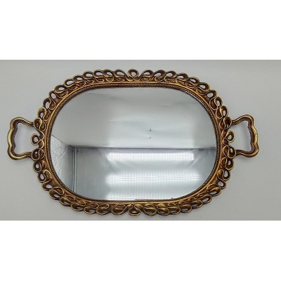 Δίσκος Με Καθρέφτη Πολυεστερικός Χρυσός με ανάγλυφα σχέδια 51x4x31εκ.