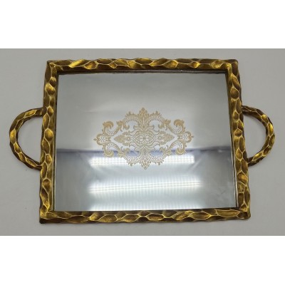 Δίσκος Με Καθρέφτη Πολυεστερικός Χρυσός Με Ανάγλυφα Σχέδια 48.5x3x32εκ.