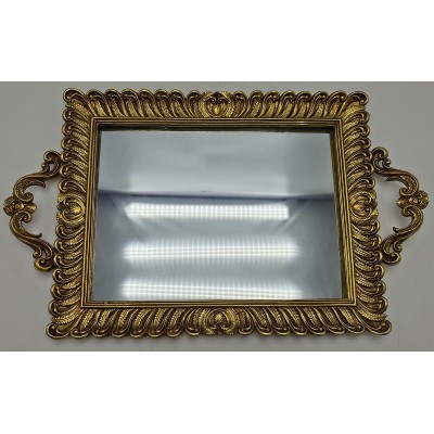 Δίσκος Με Καθρέφτη Πολυεστερικός Χρυσός Με Ανάγλυφα Σχέδια 40x24.5x3εκ.