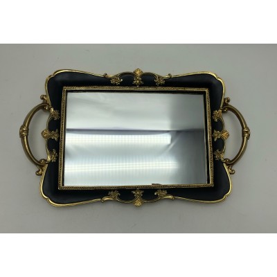 Δίσκος Με Καθρέφτη Πολυεστερικός Μαύρος/Χρυσός 36x22.5x4εκ.