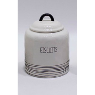 Μπισκοτιέρα Λευκή Κεραμική Διακοσμημένη Με Καπάκι 14x14x18.6cm