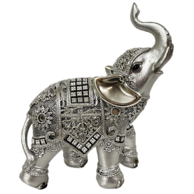 Διακοσμητικός Ελέφαντας Πολυεστερικός Σε Ασημί Χρώμα 12.5x5.5x15.5cm