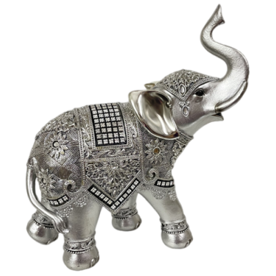 Διακοσμητικός Ελέφαντας Πολυεστερικός Σε Ασημί Χρώμα 20x9x23.5cm