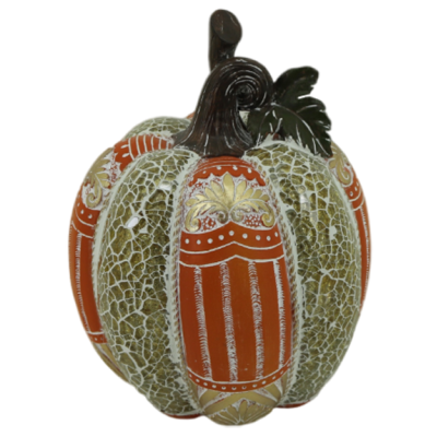 Διακοσμητική Πολυεστερική Κολοκύθα Πράσινη - Χρυσή - Πορτοκαλί 16x16x21cm