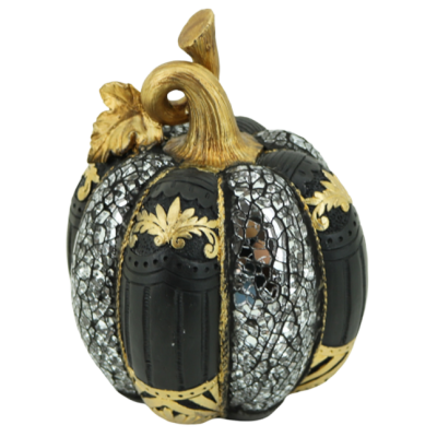 Διακοσμητική Πολυεστερική Κολοκύθα Μαύρη - Χρυσή -Ασημί 15x15x18.5cm