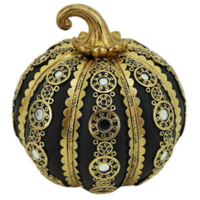 Διακοσμητική Πολυεστερική Κολοκύθα Μαύρη -Χρυσή 13.5x13.5x14cm