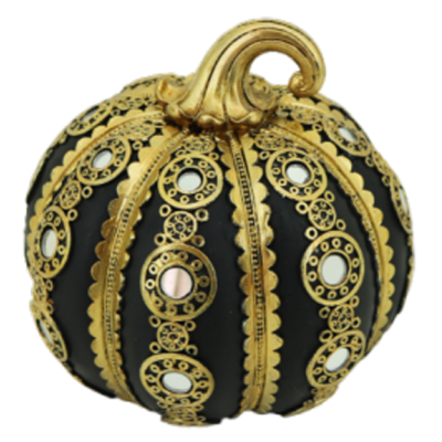 Διακοσμητική Πολυεστερική Κολοκύθα Μαύρη -Χρυσή 15x15x14.5cm