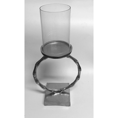 Κηροπήγιο Ασημί Με Γυαλί Μεταλλικό 36εκ.