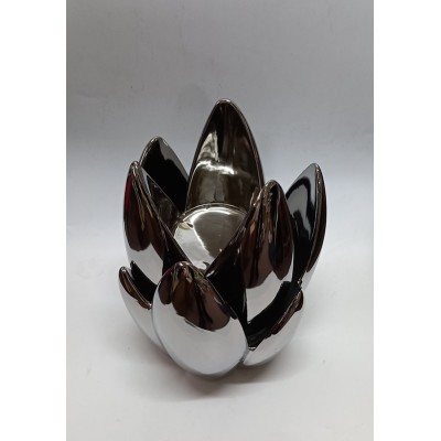 Κεραμικό Διακοσμητικό Ασημί Νούφαρο 16.5x16.5x24cm