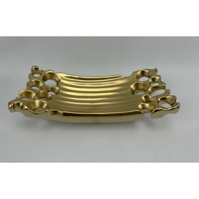 Κεραμική Χρυσή Ορθογώνια Φρουτιέρα 35x8.5x16.5cm