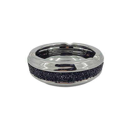 Διακοσμητικό Ασημί Κεραμικό Σταχτοδοχείο Με Μαύρο Στρας 15x15x5.5cm