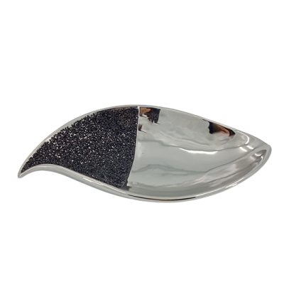 Πιατέλα Κεραμική Ασημί με διακοσμητικά μαύρα στρας 36x16.5x8cm