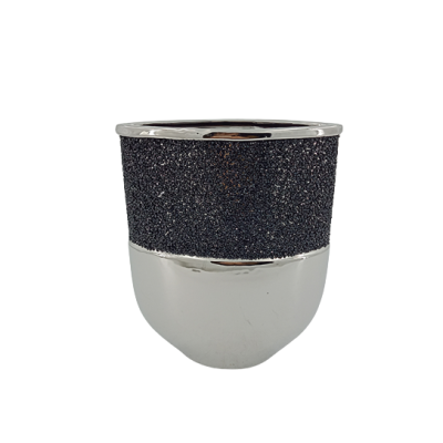 Διακοσμητικό Ασημί Κεραμικό Βάζο Με Μαύρα Στρας 18x8.5x25cm