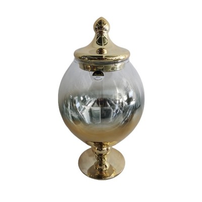 Γυάλινο Διακοσμητικό Τζαρ Με Πόδι Και Καπάκι Διάφανο/Χρυσό 17.5x17.5x29cm