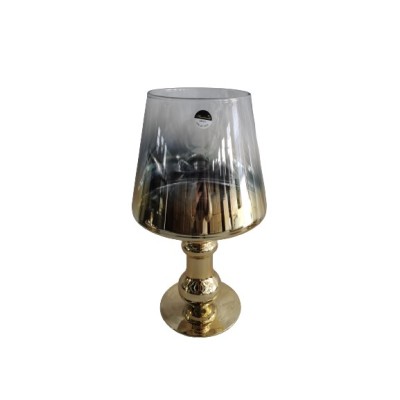Γυάλινο Διακοσμητικό Κηροπήγιο Ποτήρι Διάφανο/Χρυσό 19.5x19.5x35cm