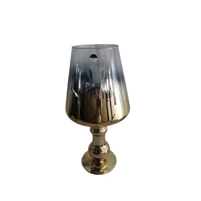 Γυάλινο Διακοσμητικό Κηροπήγιο Ποτήρι Διάφανο/Χρυσό 23.5x23.5x45cm