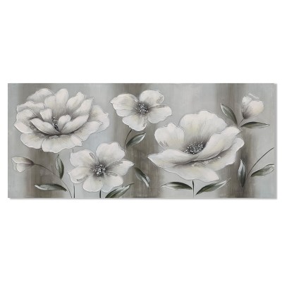 Πίνακας Σε Καμβά Λουλούδια Με Ασημί Λεπτομέρεια 70x150x3cm