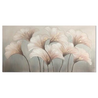 Πίνακας Σε Καμβά Λουλούδια με ροζ χρυσή λεπτομέρεια 120x60x3cm