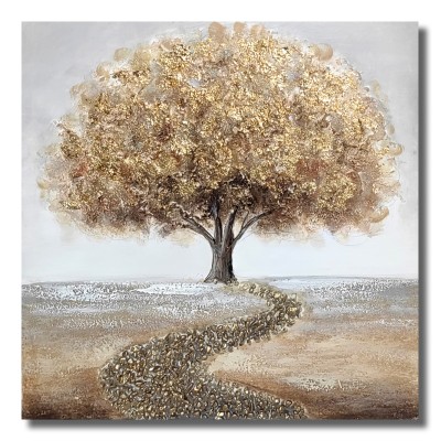 Πίνακας Σε Καμβά Χρυσό Καφέ Δέντρο σε Δρόμο 60x60x3cm