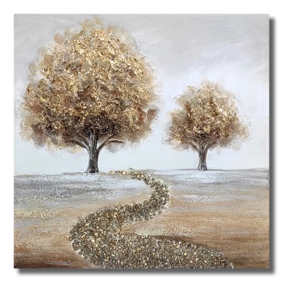 Πίνακας Σε Καμβά Χρυσά Καφέ Δέντρα σε Δρόμο 60x60x3cm