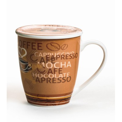 Κούπα Πορσελάνης New Bone 360ml Με Καπάκι Σχέδιο mocha