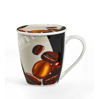 Κούπα Πορσελάνης New Bone 360ml Με Καπάκι Σχέδιο Coffee Βean