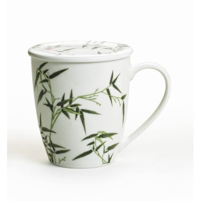 Κούπα Πορσελάνης New Bone 360ml Με Καπάκι Σχέδιο Ροζ Λουλούδια