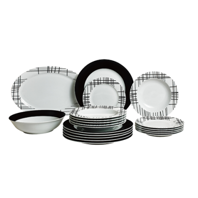 Σετ Πιάτα Φαγητού 20 Τμχ Πορσελάνη Μαύρο/Λευκό