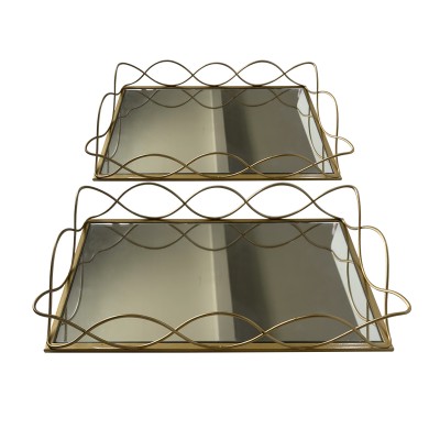 Σετ Των 2 Δίσκος Μεταλλικός Χρυσός Με Καθρέπτη 40.5x25.5x6.5cm&35.5x20.5x5.5cm