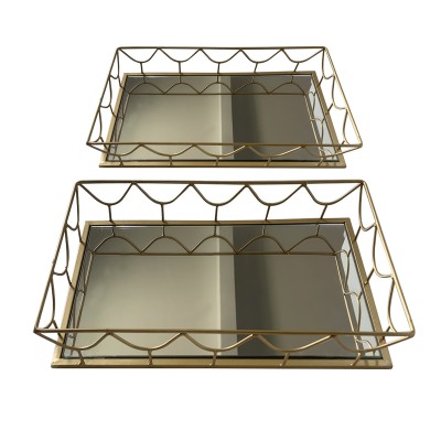 Σετ Των 2 Δίσκος Μεταλλικός Χρυσός Με Καθρέπτη 40.5x25.5x6.5cm&35.5x20.5x5.5cm