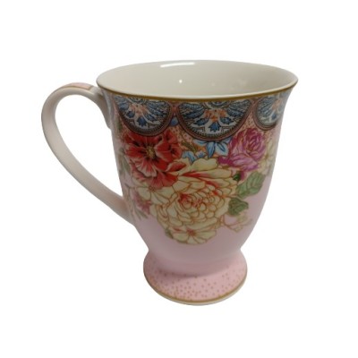 Πορσελάνινη Κούπα Pink With Fowers Image 380ml