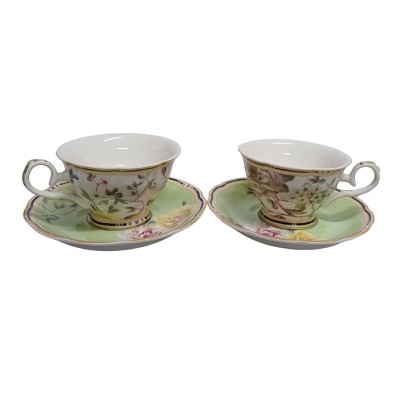 Σετ Φλυτζάνια Τσαγιού Πορσελάνης 2τεμ. Green Yellow Flowers 8.5x15cm