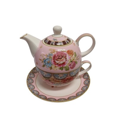 Σετ Φλιτζάνι Τσαγιού Με Τσαγιέρα Και Πιατάκι Πορσελάνης 3τεμ. Floral Pink Garden 14x17x15cm