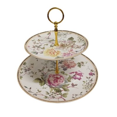 Πιατέλα-Τουρτιέρα Πορσελάνης 2όροφη Floral Flowers 27x24cm