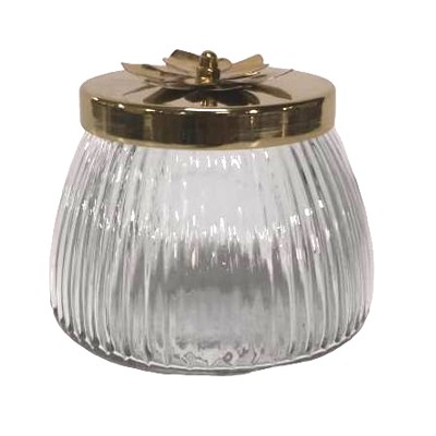 Διακοσμητική Γυάλινη Φοντανιέρα με Χρυσό Μεταλλικό Καπάκι 13x13x13cm