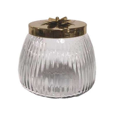 Διακοσμητική Γυάλινη Φοντανιέρα Με Χρυσό Μεταλλικό Καπάκι 15.5x15.5x15.5cm