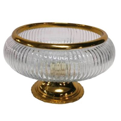 Διακοσμητικό Γυάλινο Μπωλ Με Μεταλλική Χρυσή Ραβδωτή Βάση Πόδι& Χρυσό Στεφάνι 23x23x11.5cm