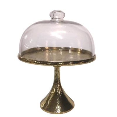 Τουρτιέρα Γυάλινη Με Καπάκι & Χρυσό Μεταλλικό Πόδι 25.5x25.5x32cm