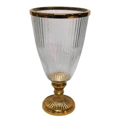 Διακοσμητικό Γυάλινο Βάζο & Μεταλλική Χρυσή Βάση 19x19x43cm