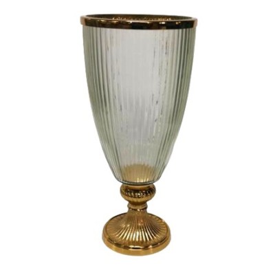 Διακοσμητικό Γυάλινο Βάζο & Μεταλλική Χρυσή Βάση 19x19x37cm