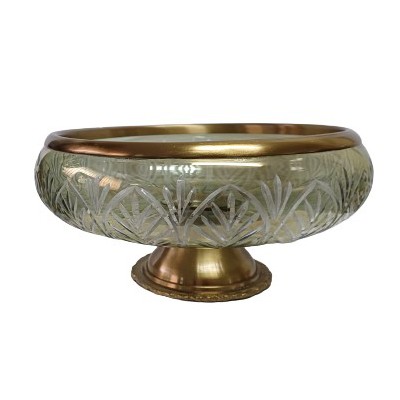 Διακοσμητικό Γυάλινο Χρυσό/Μελί Μπωλ Με Μεταλλική Χρυσή Βάση Πόδι& Χρυσό Στεφάνι 28x28x17cm