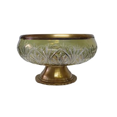 Διακοσμητικό Γυάλινο Χρυσό/Μελί Μπωλ Με Μεταλλική Χρυσή Βάση Πόδι& Χρυσό Στεφάνι 23x23x11.5cm