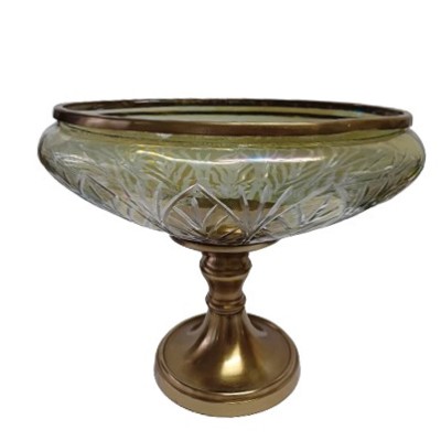 Γυάλινη Οβάλ Χρυσό/Μελί Κουπ Γόνδολα Με Μεταλλική Χρυσή Αντικέ Βάση Πόδι 29x21.5x23cm