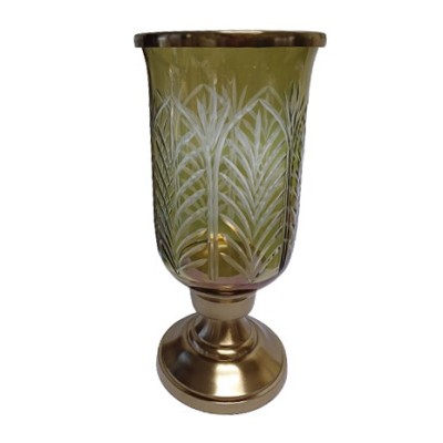 Διακοσμητικό Γυάλινο Χρυσό/Μελί Βάζο & Μεταλλική Χρυσή Αντικέ Βάση 15.5x15.5x32cm