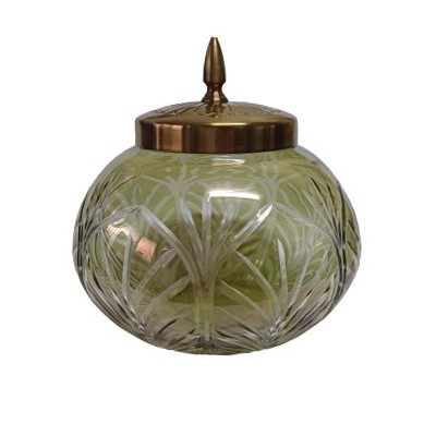 Διακοσμητική Χρυσό/Μελί Γυάλινη Φοντανιέρα Με Χρυσό Μεταλλικό Καπάκι 15x15x15cm