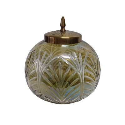 Διακοσμητική Χρυσό/Μελί Γυάλινη Φοντανιέρα Με Χρυσό Μεταλλικό Καπάκι 18x18x19cm